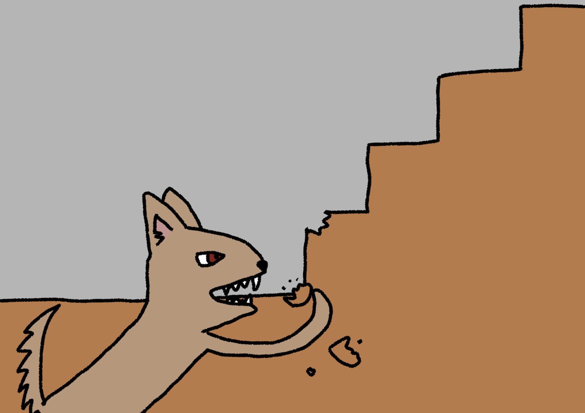 …犬が階段の1段目食べた
