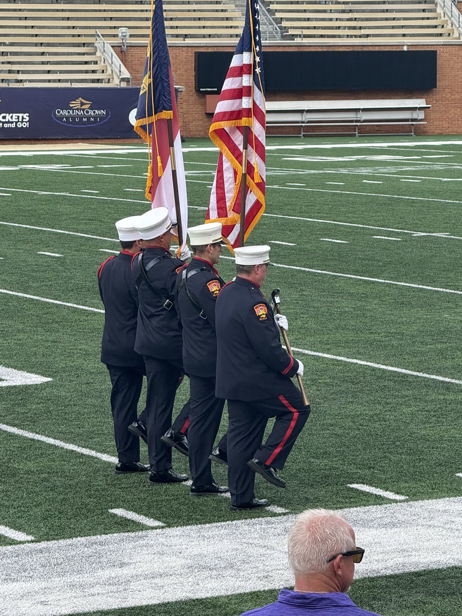 cityofwsfire's tweet photo. #WSFire The WSFD Honor Guard proudly presented the colors at the NightBEAT Carolina Crown Band Competition held at WFU 🇺🇸🎺 #HonorGuard #NightBEAT2025 https://t.co/n6WnAtUWHP