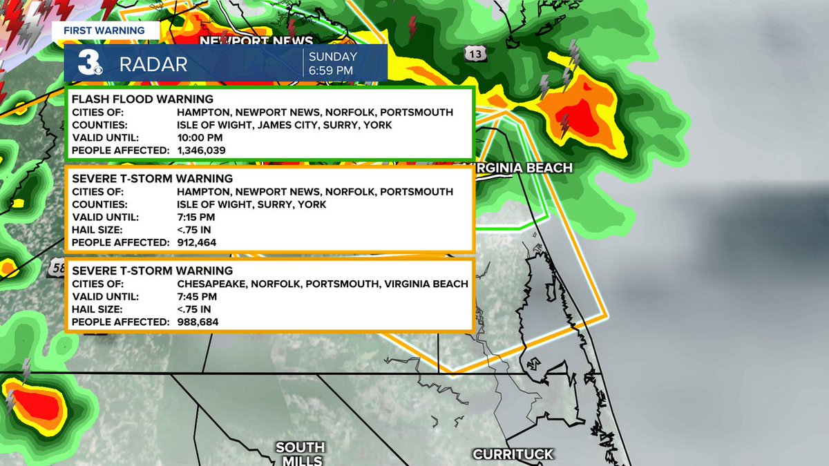 DerrahGetter's tweet image. Severe Thunderstorm Warning until 7/27 7:45PM for City of Virginia Beach, City of Norfolk, City of Chesapeake, City of Portsmouth
wtkr.com/weather #FirstWarn3