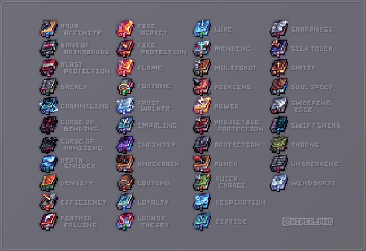Viper_png's tweet image. I made unique textures for every minecraft enchant!