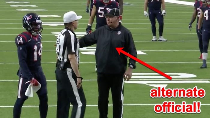 TheBillsGuys's tweet photo. The NFL sending a shadow ref onto the field to take away a legitimate touchdown from the Buffalo Bills in a wild-card game vs the Houston Texans. https://t.co/0rsf5T20n3