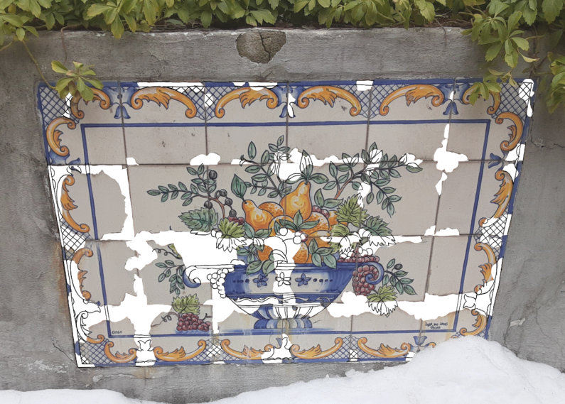 Chantalimm's tweet image. a couple of months ago i saw this tile art on a walk. i tried to complete it the best i could