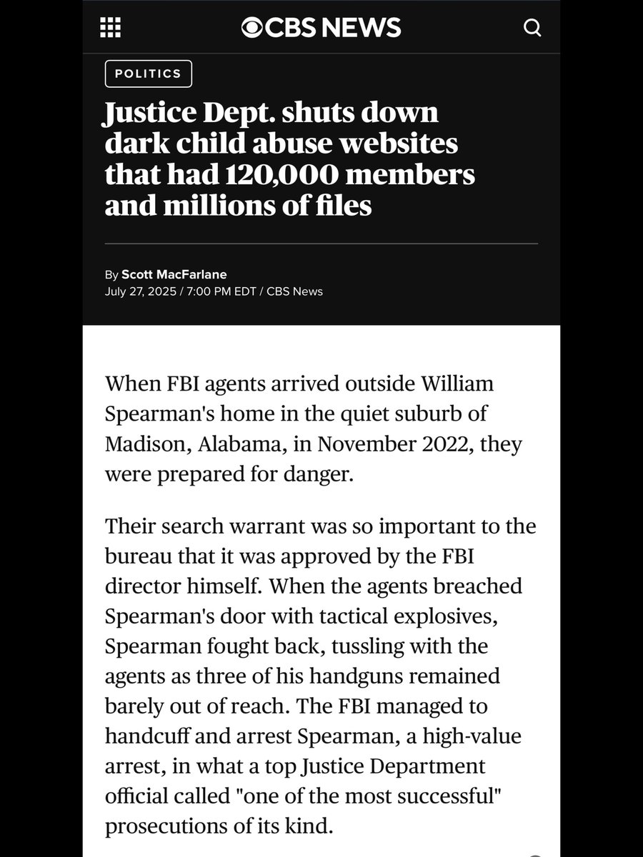🚨BREAKING: The DOJ just SHUT DOWN a dark child abuse website that had 120,000 members and MILLIONS of files!

NBC reporter: “Their search warrant was so important to the bureau that it was approved by the FBI director himself.”

LOCK. THEM. ALL. UP.