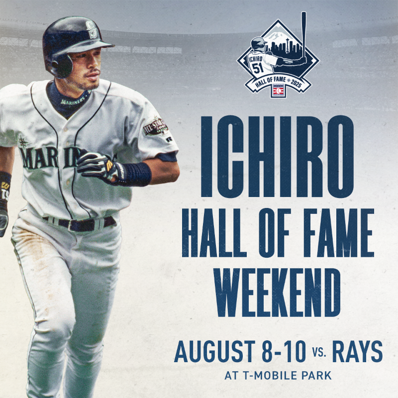 Mariners's tweet photo. The celebration continues 🙌 

We're honoring No. 5️⃣1️⃣ at @TMobilePark in August! Don't miss these legendary giveaways and our #IchiroHOF Number Retirement Ceremony (limited tickets remain).