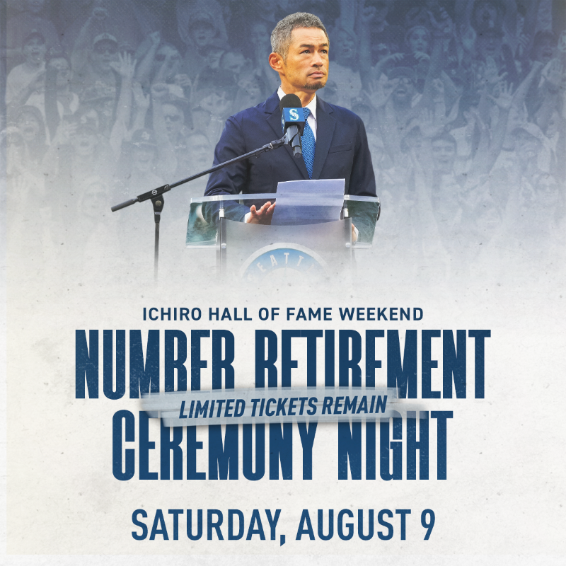 Mariners's tweet photo. The celebration continues 🙌 

We're honoring No. 5️⃣1️⃣ at @TMobilePark in August! Don't miss these legendary giveaways and our #IchiroHOF Number Retirement Ceremony (limited tickets remain).