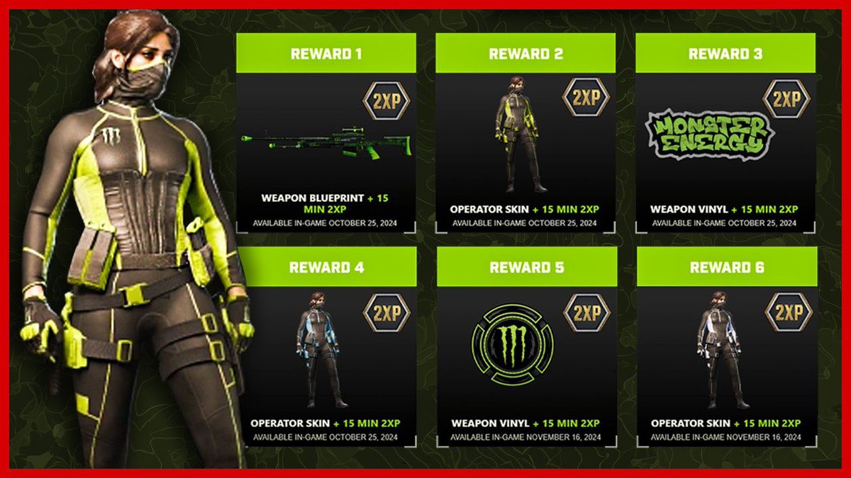 TheBO6CODSHOP's tweet image. 10 Monster Energy themed Call of Duty rewards all in one pack! 💚

Cheaper than an in-game bundle too… 👀 

See here: codrewards.store/products/all-1…