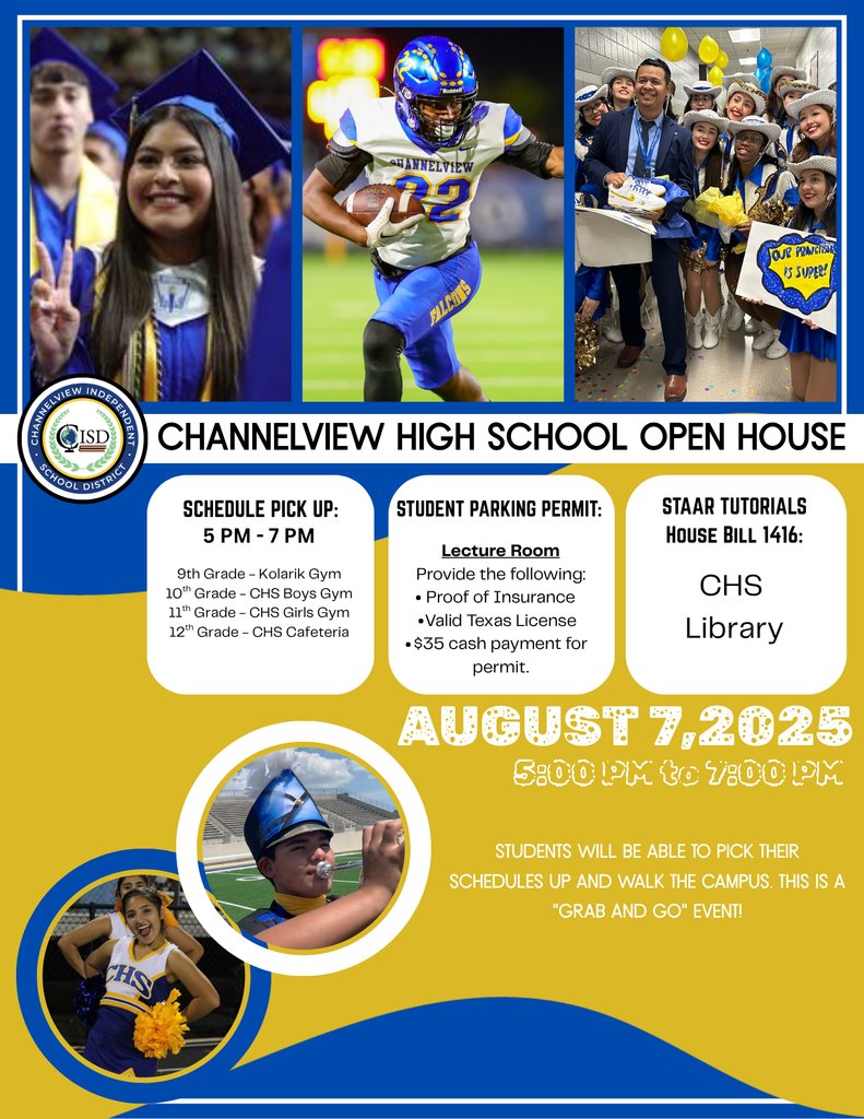 ChannelviewISD's tweet image. 🚌 First day is Aug. 11!
📋 Check supply lists, bus routes, & more:
cvisd.org/o/cvisd/page/b…
📅 Meet the Teacher is Aug. 7!