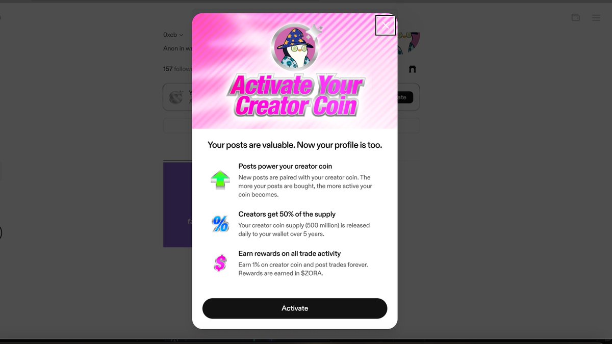 0xCB27's tweet photo. Haven’t activated your $ZORA Creator Coin yet? You’re ofc Retarded.

🟣 Why activate now?
– Your posts power your creator coin
– Creators get 50% of the total supply
– Earn lifetime rewards on all trade activity

Activate now: https://t.co/R0BulpedVo

Comment your Creator coin 👇, i'll buy