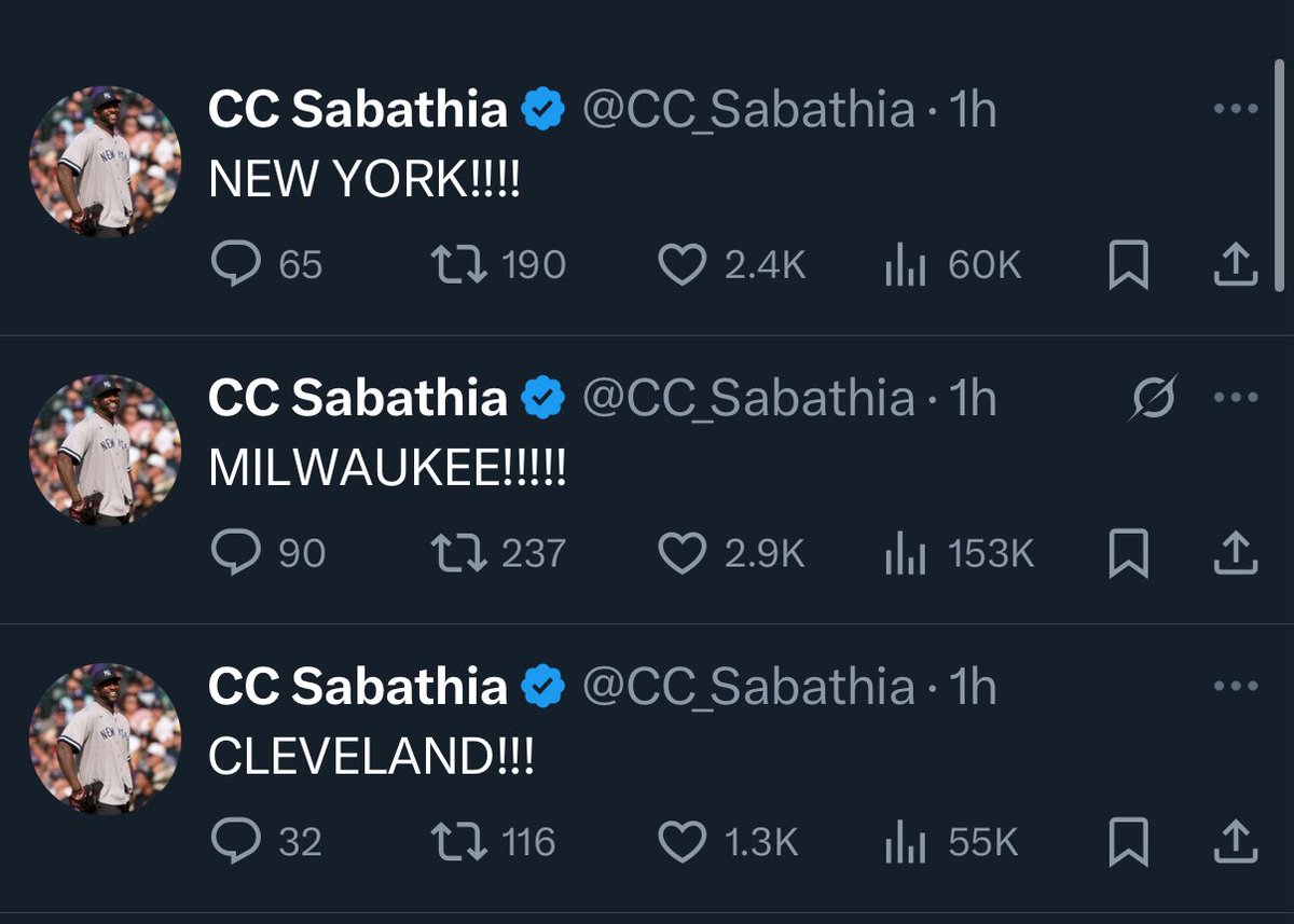 ScottGrodsky's tweet image. I do think the numbers for @CC_Sabathia’s HOF tweets say a lot about Milwaukee Brewers fans and the smallest market in baseball compared to New York and Cleveland.