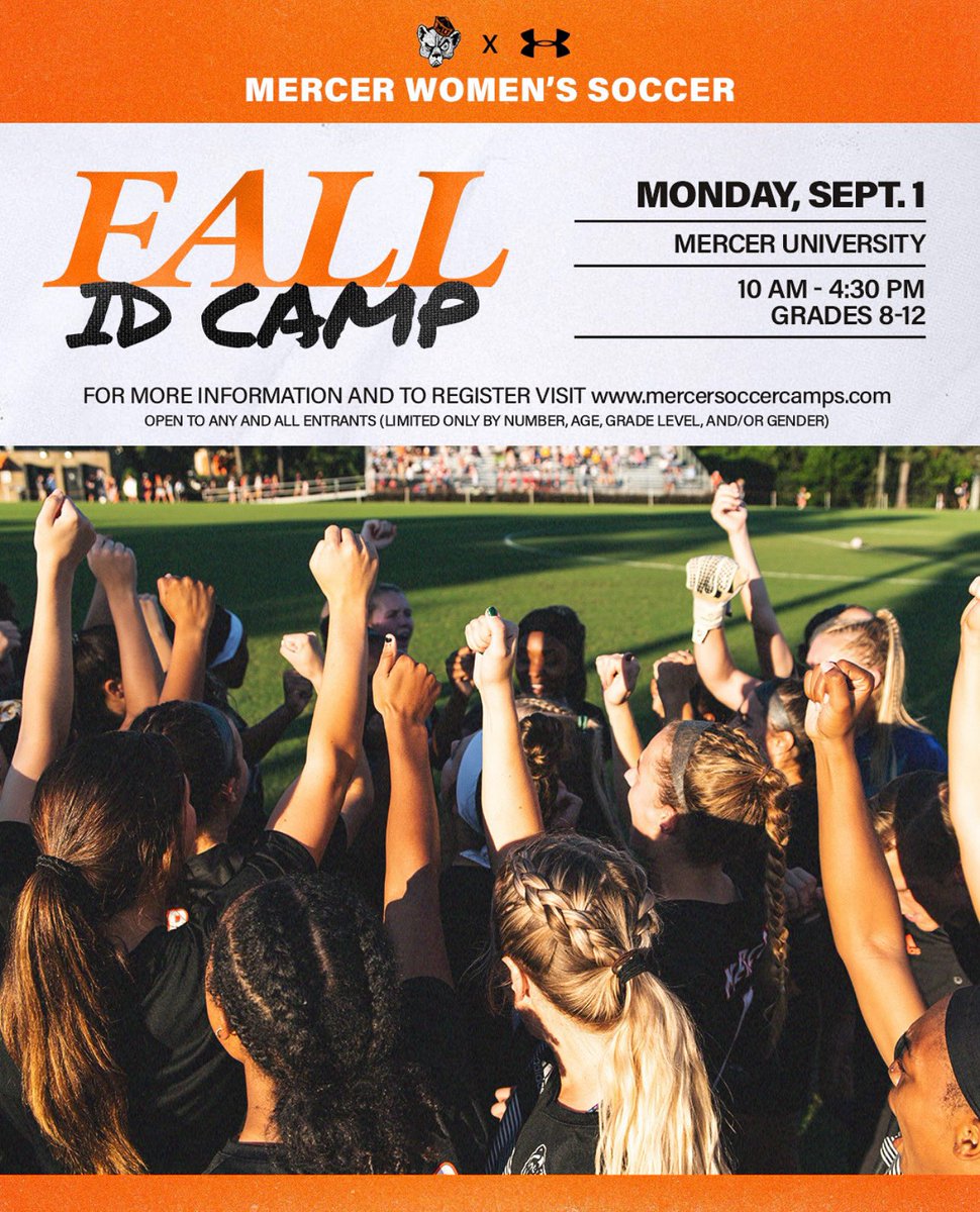 MercerWSoccer's tweet image. 🔥 Calling all future Bears!
Come join us at our Fall ID Camp on Monday, Sept. 1 at Mercer University!
⏰ 10 AM – 4:30 PM
🎓 Grades 8–12
⚽️ Trainings led by Mercer & other NCAA programs coaches
We hope to see you soon!
Click the link to sign up: teescamps.com