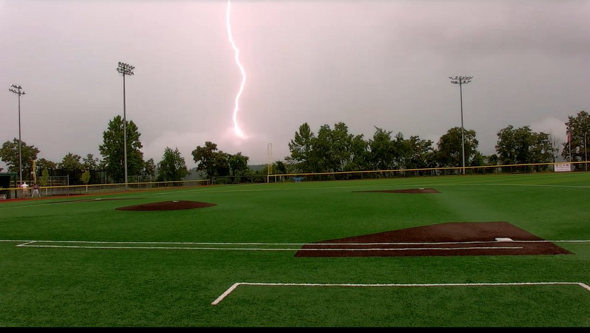 Lightning strikes near Dale Miller Field in Morgantown during today’s American Legion State Baseball Tournament. 

Video Productions.
We Stream Weather Delays &amp; Championships. ⚡️🏆 ⚾️