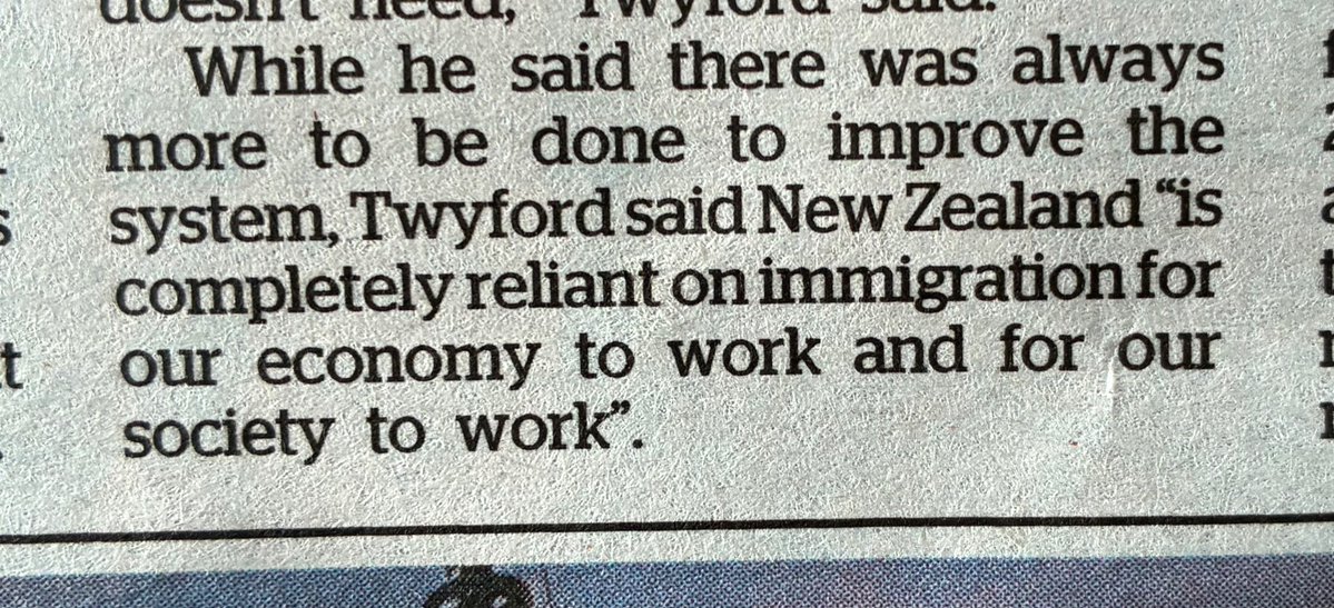 MHReddell's tweet image. Make-believe from Labour MP Phil Twyford.
Economies adjust to immigration settings of course, but successful economies typically create their own prosperity. High rates of immigration are simply a political choice (about which reasonable people might agree or not)