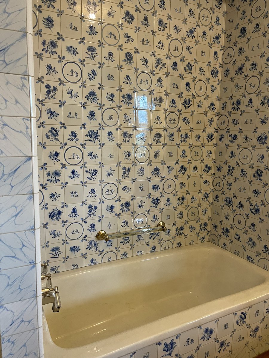 LiLa__lee18's tweet image. This blew my mind about the Crane estate. This was Cornelius’s bathroom. Delft tile and a standing marble shower with multiple jets in the 1920s.
It’s 2025 and I don’t have multiple jets 😂