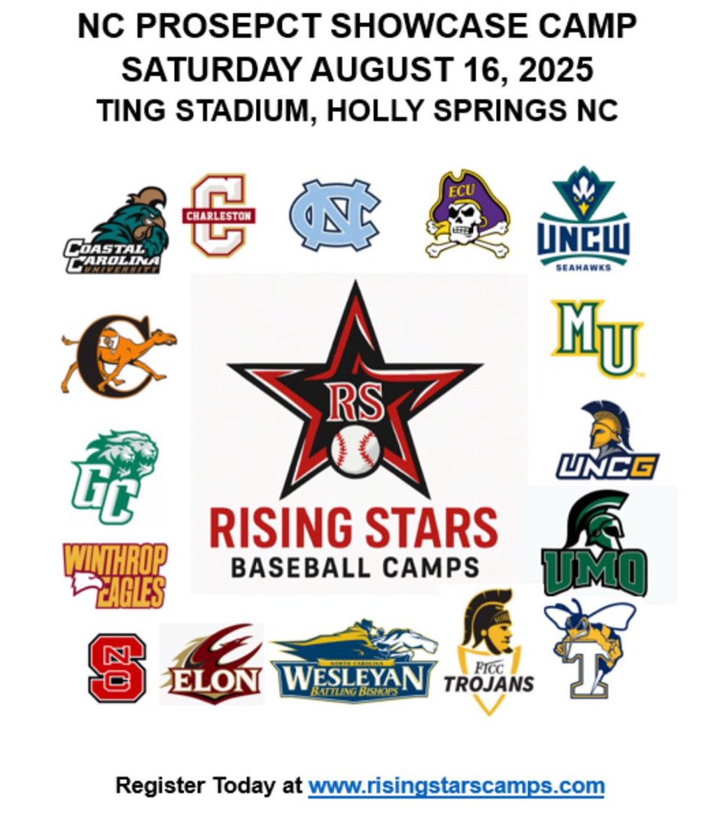 TheCanesBB's tweet image. 3 weeks away from the @RS_Camps
NC Prospect Showcase!
📆 August 16th
🏟️ Ting Stadium
📍Holly Springs, NC
Open to any and all 2026-2029 Grads & JC players.
Register today at: risingstarscamps.com/camps.php