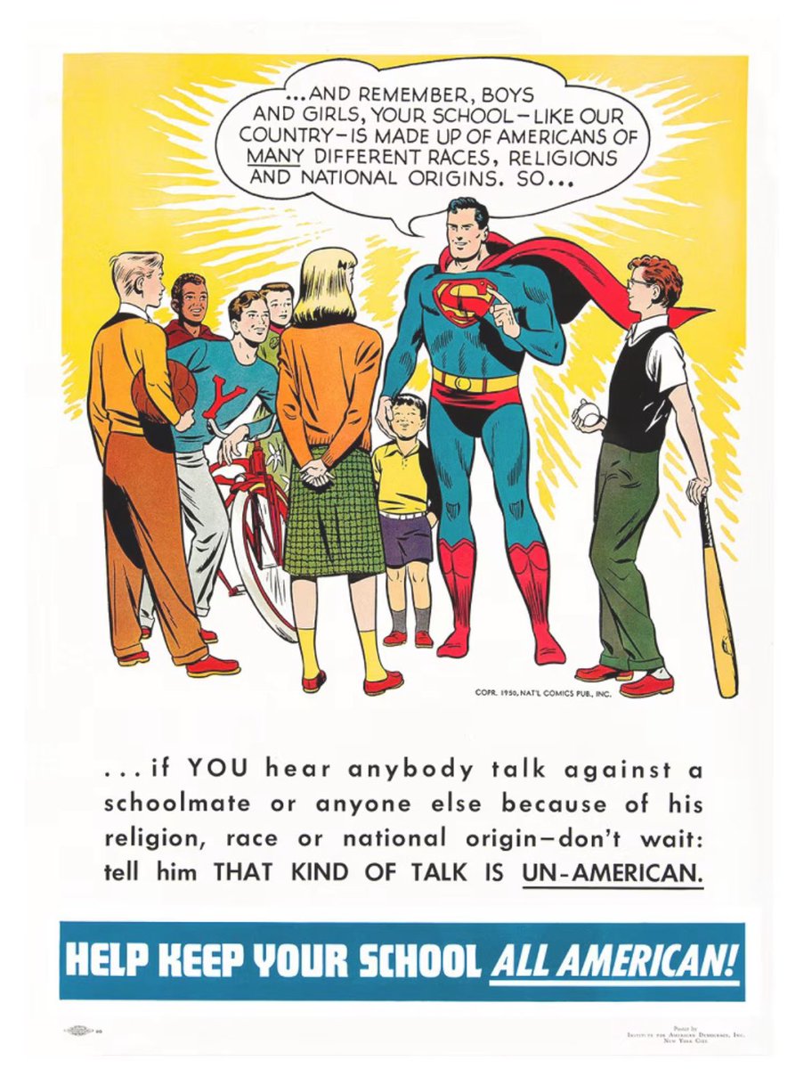 djohn101's tweet image. “…if YOU hear anybody talk against a schoolmate or anyone else because of his religion, race or national origin—don't wait: tell him THAT KIND OF TALK IS UN-AMERICAN.” 🇺🇸

-1949, DC (National Comics)

#Superman #OneAmerica #StopHate

dc.com/blog/2017/08/2…