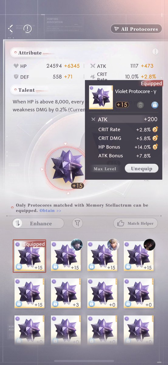NemT1016's tweet image. Hi Girls, I posted my protocores on my NV pair recently, if you are interested on what lunar protocores to use, the substats on the red core is what is ideal, the 2nd pic is an idea what you want with critical rate and dmg. This is my current HP team’s stats as a guide. #Xavier