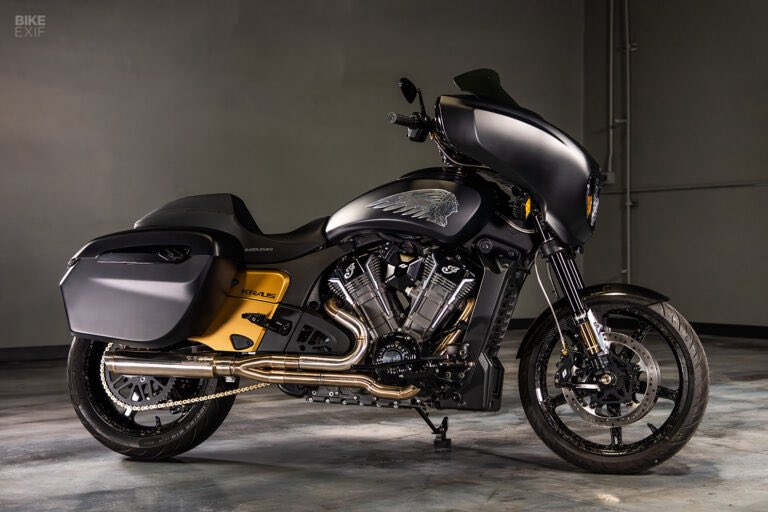 PutiMotor's tweet image. '25 インディアンChieftain PowerPlus 112を、🇺🇸Kraus Motor Co.がカスタマイズ❗️
パフォーマンス・バガー文化へのオマージュで、まさにストリートをぶっ飛ばす為のバイク。
無駄なものは一切なし。
上品でありながら、力強く、まさにビジネスそのもの😳
bikeexif.com/indian-chiefta…