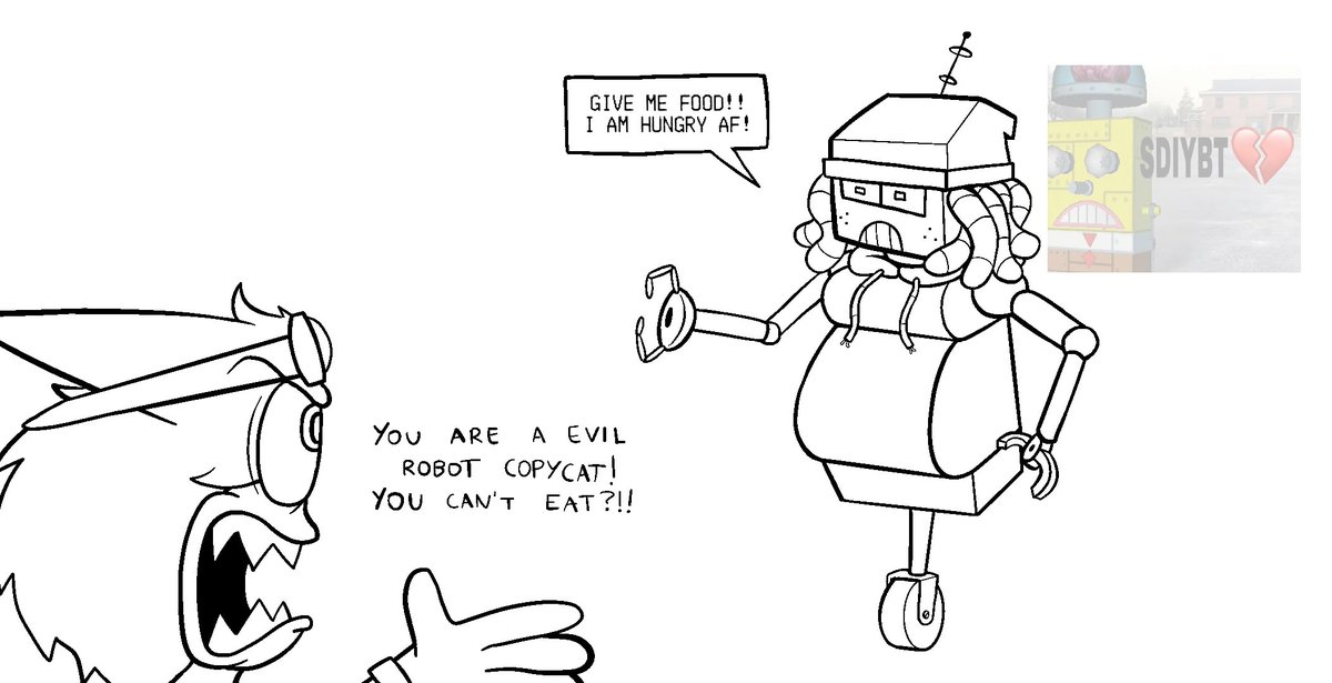 trooffe's tweet image. zeph on his evil robot copycat making arc