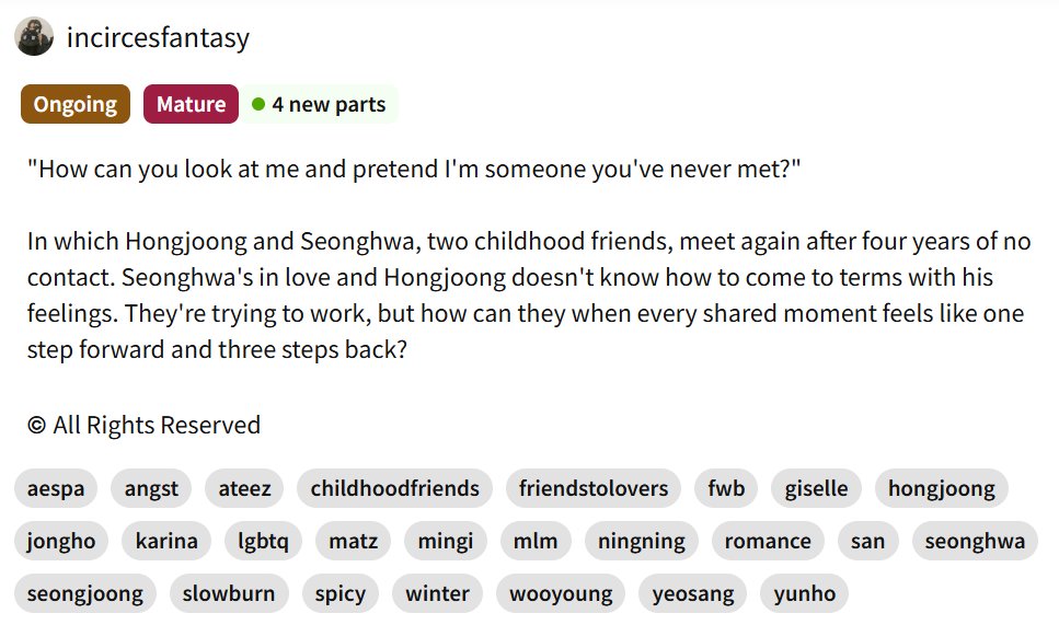 SEOULClTIES's tweet image. WAIT FOR YOUR LOVE ~
——— ch. 1 is out now &amp;lt;33

— khj/psh
— 98.7k (editing n publishing as i go &amp;lt;3)
— childhood friends, friends 2 strangers 2 friends 2 lovers, hngjng needs to get it together (he wont for at least 20+ chapters)
— on wattpad, ao3 soon!
— wattpad.com/story/39874300…