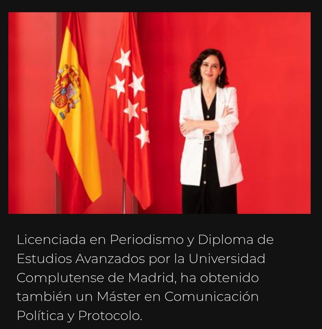 copialogicadeus's tweet image. ¿Por qué Ayuso esconde su expediente académico?

Porque Isabel Díaz Ayuso no terminó sus estudios de periodismo. Se matriculó en la carrera, pero no llegó a finalizarla.