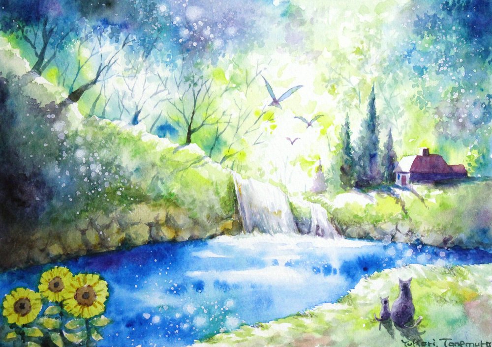 Nさま専用（原画）夏の陽気の中で【SMサイズ／水彩画／#2428】 紫陽花」透明水彩画 原画 風景画 額縁付 SMサイズ 絵画 Oni 通販