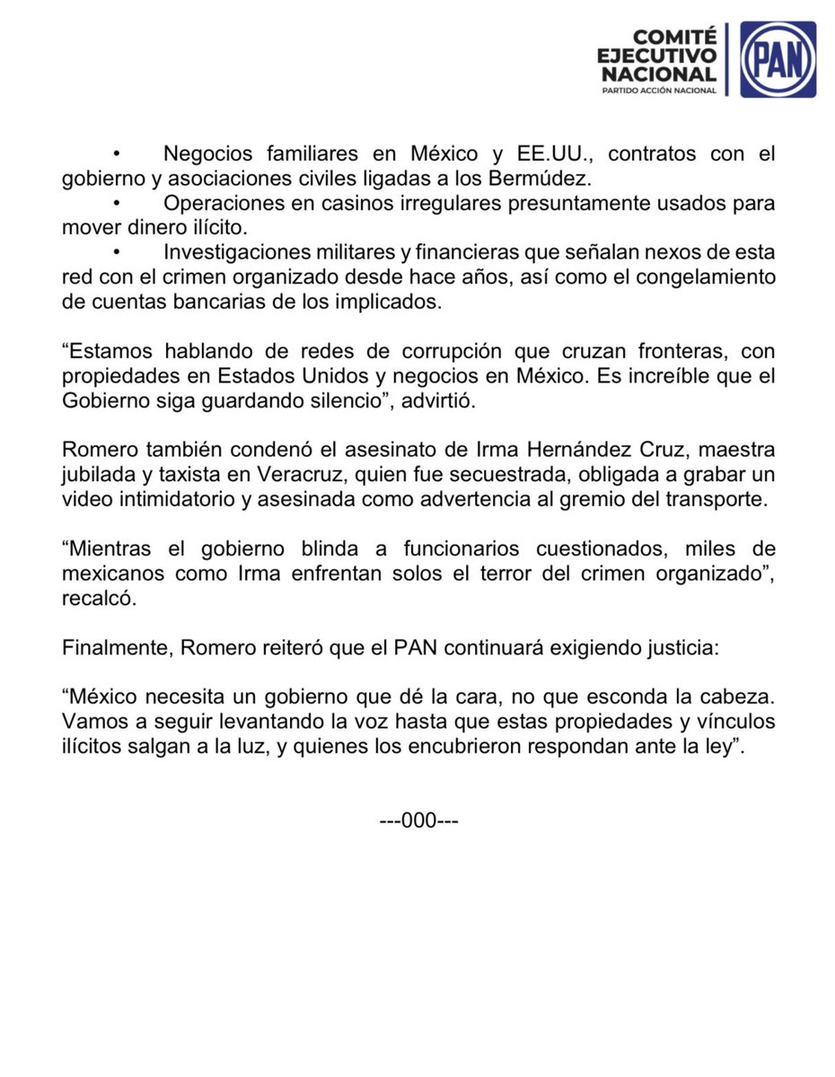 Jorge Romero Herrera (@jorgerohe) on Twitter photo EXIGIMOS QUE SE ESCLAREZCAN LOS VÍNCULOS ENTRE FUNCIONARIOS DE MORENA Y EL CRIMEN ORGANIZADO.
#Boletín📰 <a href="/AccionNacional/">Acción Nacional</a> EXIGIMOS QUE SE ESCLAREZCAN LOS VÍNCULOS ENTRE FUNCIONARIOS DE MORENA Y EL CRIMEN ORGANIZADO.
#Boletín📰 <a href="/AccionNacional/">Acción Nacional</a>