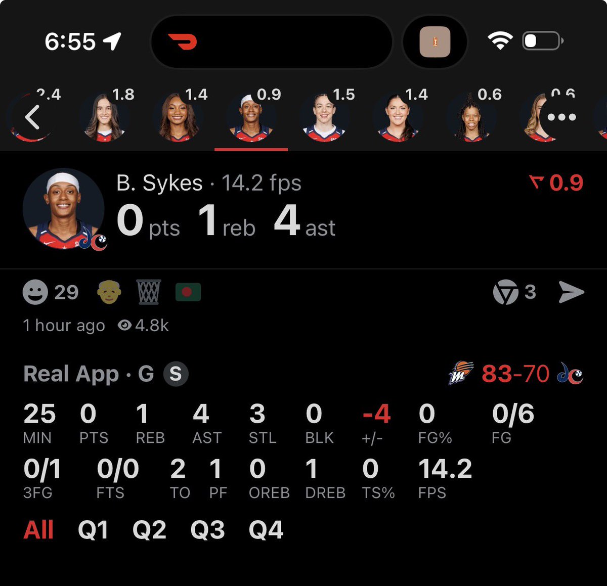doofiebetts's tweet image. Brittney Sykes should be a bench player. Stefanie Dolson has better numbers on half the minutes.