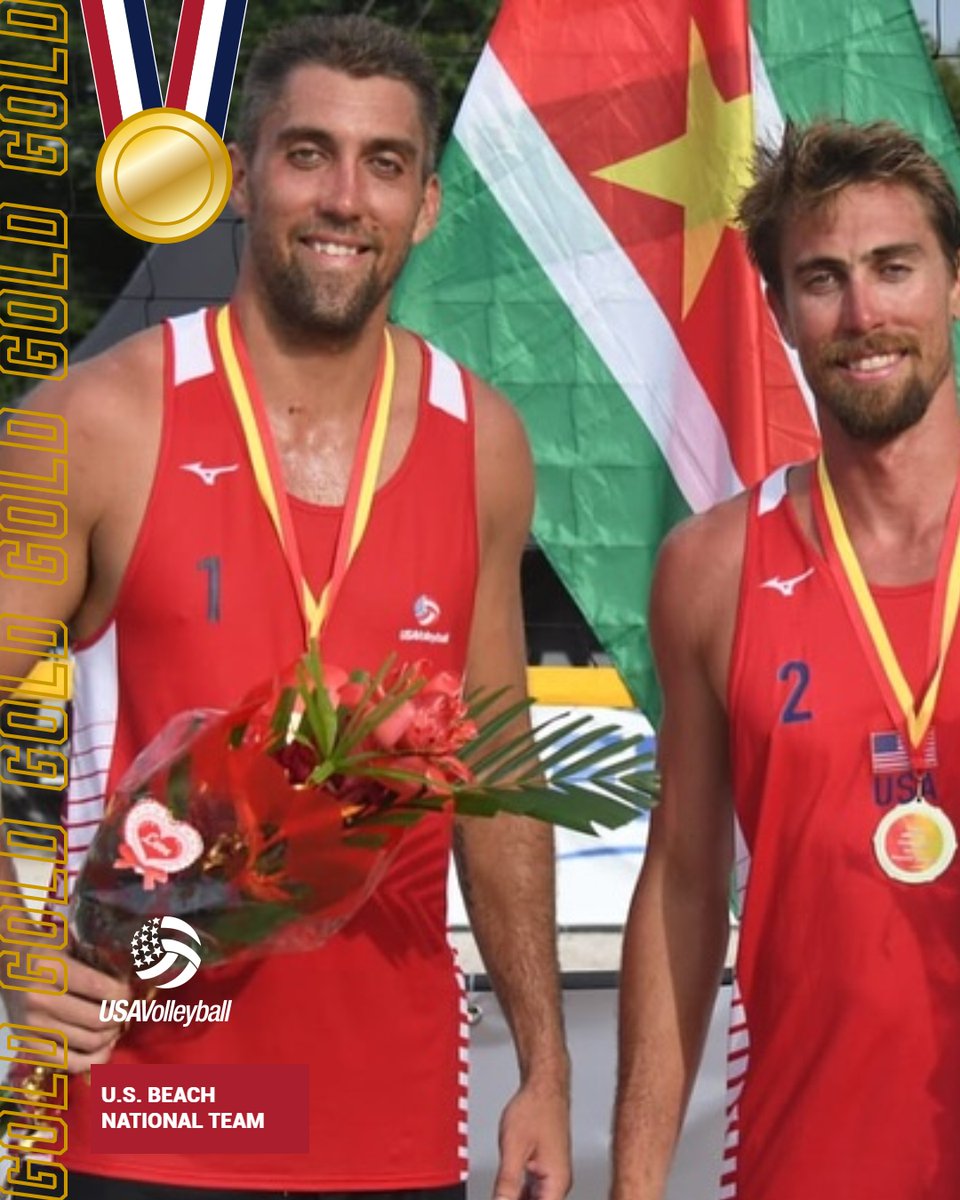 USAVBeach's tweet image. One of each in Suriname!
U.S. beach athletes picked up gold, silver and bronze at the NORCECA Beach Tour in Suriname. Taylor Crabb/Trevor Crabb won gold in men's, and Zephyr Dew/Derek Bradford took bronze.
On the women's side, Piper Ferch and Erin Inskeep captured silver!