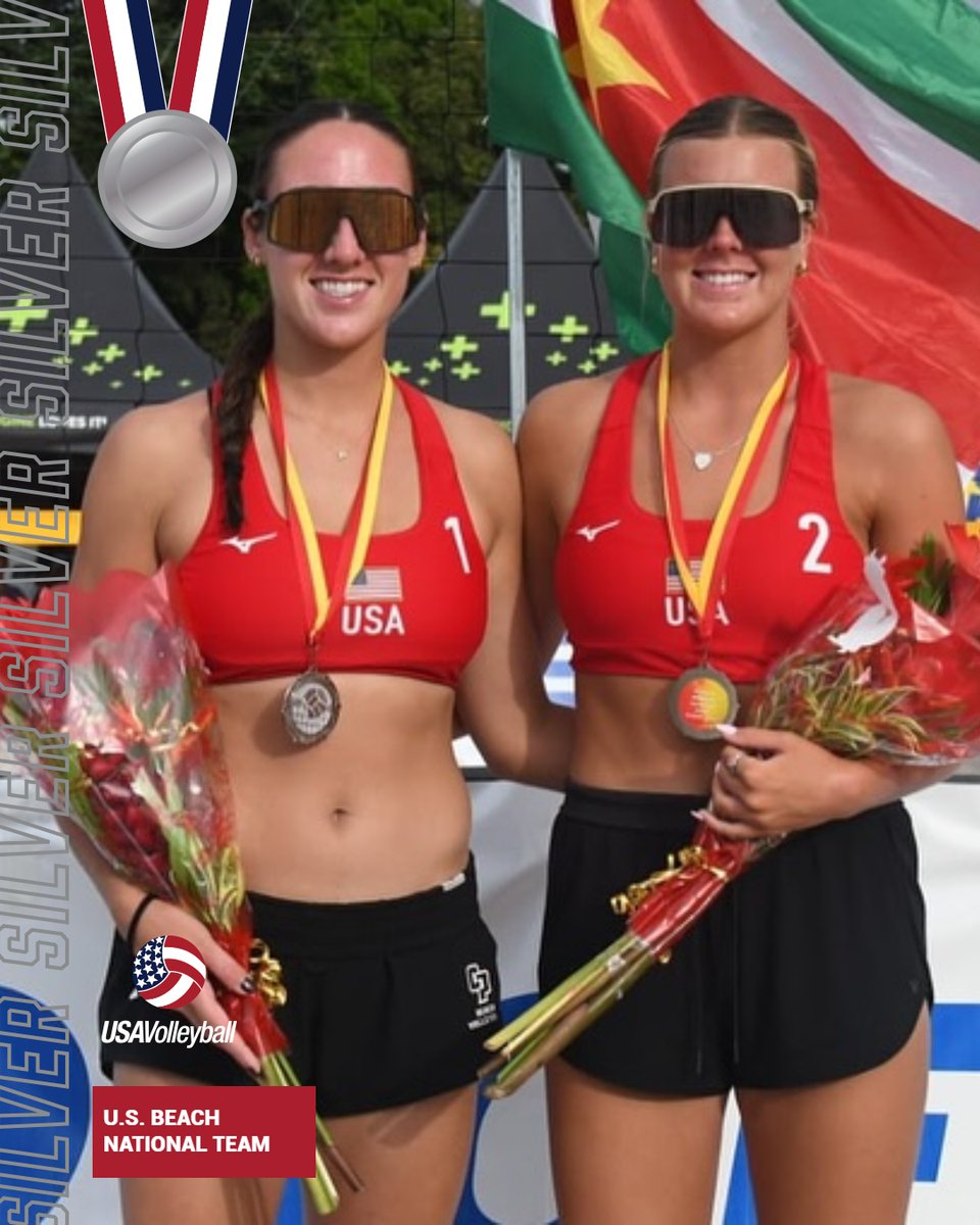 USAVBeach's tweet image. One of each in Suriname!
U.S. beach athletes picked up gold, silver and bronze at the NORCECA Beach Tour in Suriname. Taylor Crabb/Trevor Crabb won gold in men's, and Zephyr Dew/Derek Bradford took bronze.
On the women's side, Piper Ferch and Erin Inskeep captured silver!