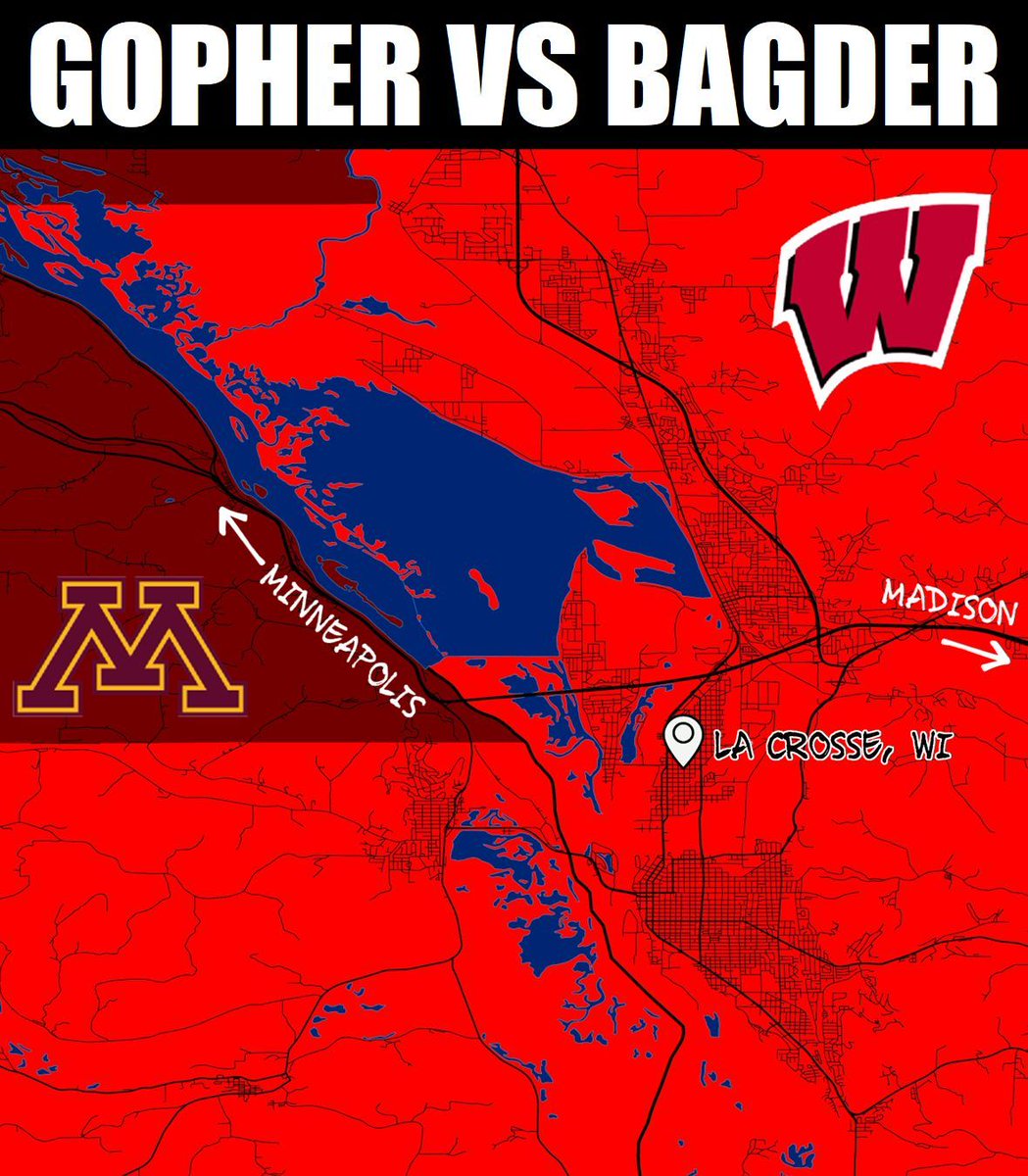 ThroneSpud's tweet image. La Crosse, Wisconsin is where the territory splits on my undefeated map between two solid Big 10 programs in Wisconsin and Minnesota. Both teams have aspirations for great seasons with Minnesota bringing in a talented roster behind PJ Fleck and Luke Fickell looking to finally…