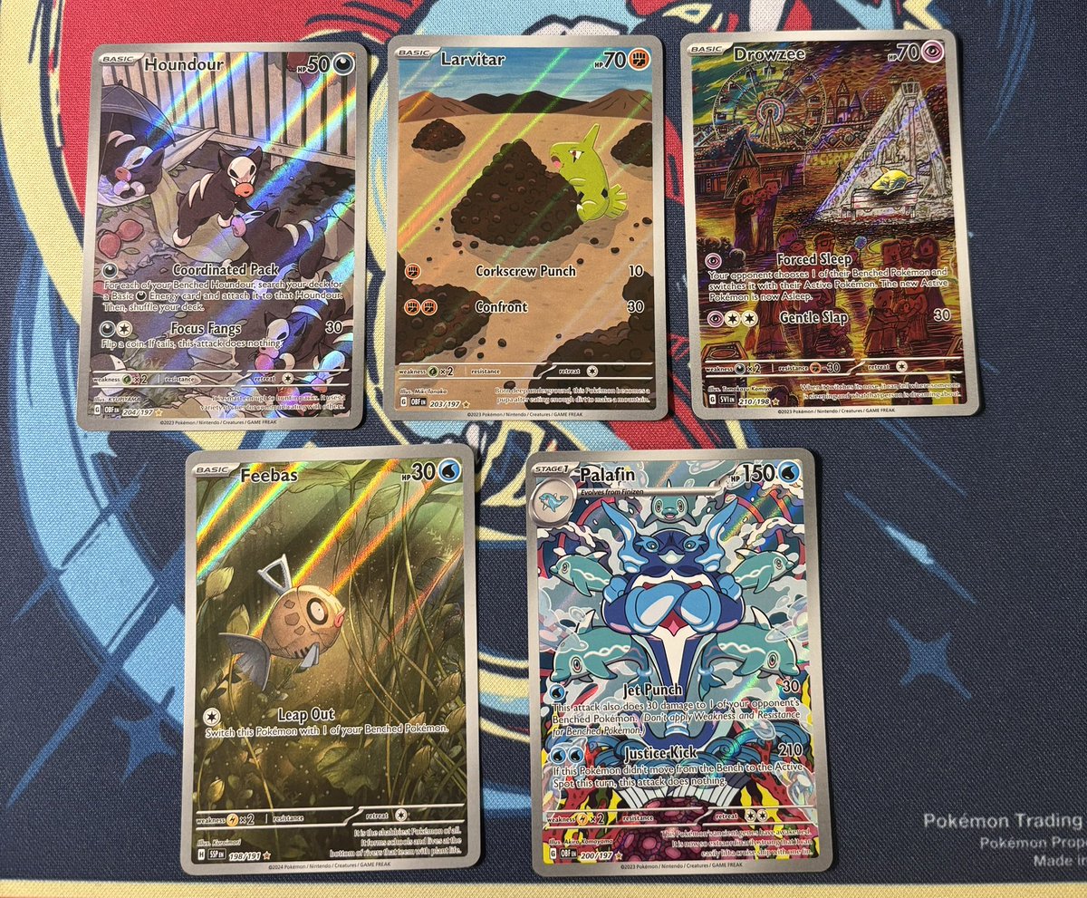 PokemonJosh2886's tweet image. Lot 21:
Houndour: $5
Larvitar: $2
Drowzee: $24
Feebas: $7
Palafin: $2
$1 PWE $5 BMWT