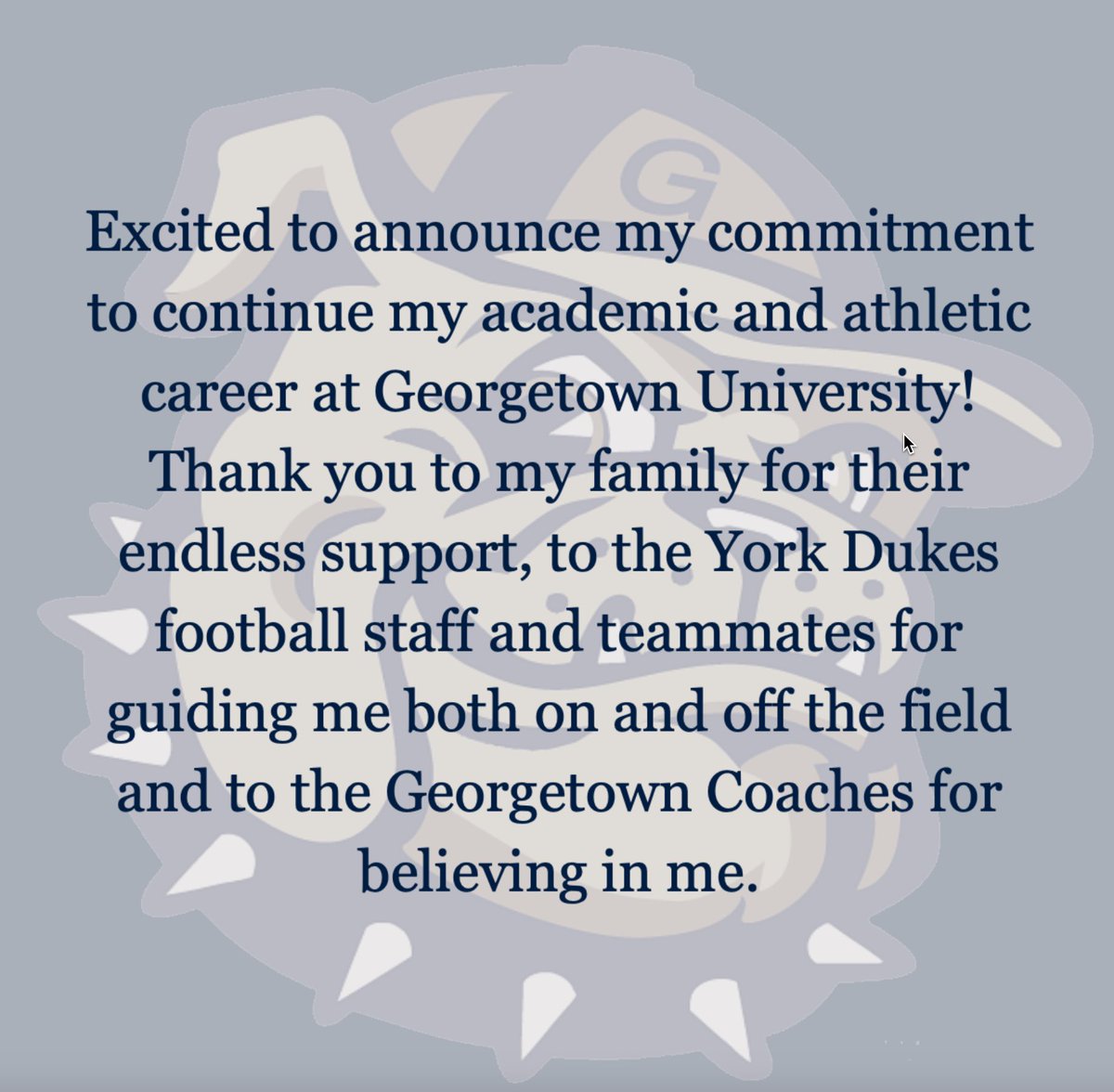 COMMITTED🔵⚪️ 
<a href="/HoyasFB/">Georgetown Football</a> <a href="/coachsgarlata/">Coach Sgarlata</a> <a href="/CoachPartin/">Joey Partin</a> <a href="/YorkDukesFB/">York Dukes Football</a> 
<a href="/EDGYTIM/">Timothy “EDGYTIM” OHalloran</a> <a href="/PrepRedzoneIL/">Prep Redzone Illinois</a>