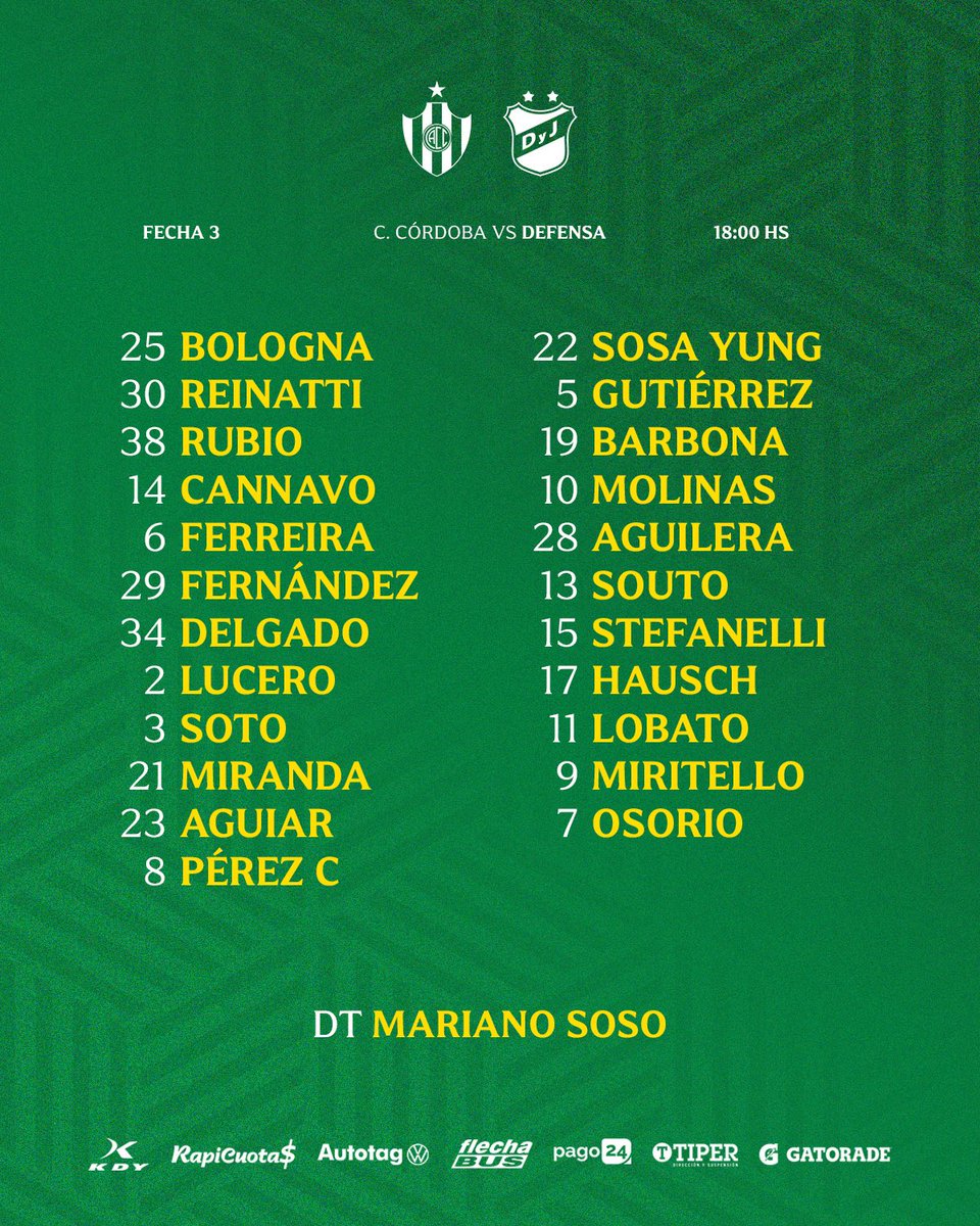 ClubDefensayJus's tweet image. 📝✅ Los 23 concentrados por Mariano Soso para enfrentar mañana a Central Cordoba por la #Fecha3 del #TorneoClausura
#TodosJuntos 💚💛💚
