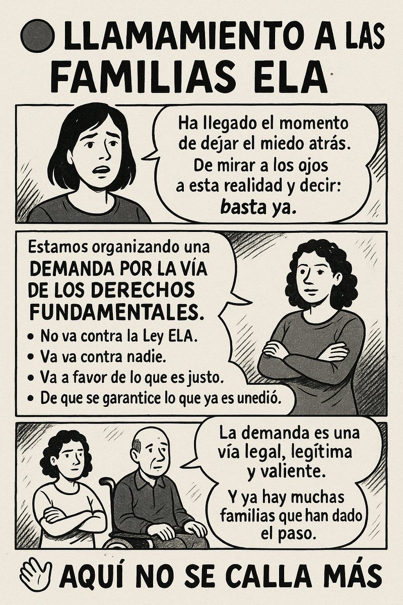 🔴 LLAMAMIENTO A LAS FAMILIAS ELA 🔴
Ha llegado el momento de dejar el miedo atrás
No estamos contra la Ley ELA.
Estamos a favor de que se cumpla lo que ya es un derecho
La demanda por vía de derechos fundamentales es legal, legítima y valiente.
Cada vez somos más.
No nos van🤐