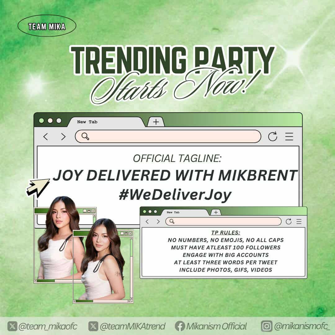 team_mikaofc's tweet image. TP STARTS NOW!

Mika Salamanca embody the spirit of joy. From sharing laughs to delivering moments that matter, she showed us how simple joys can make the biggest impact.

Join our trending party by engaging with us and using our official tag &quot;JOY DELIVERED WITH MIKBRENT…