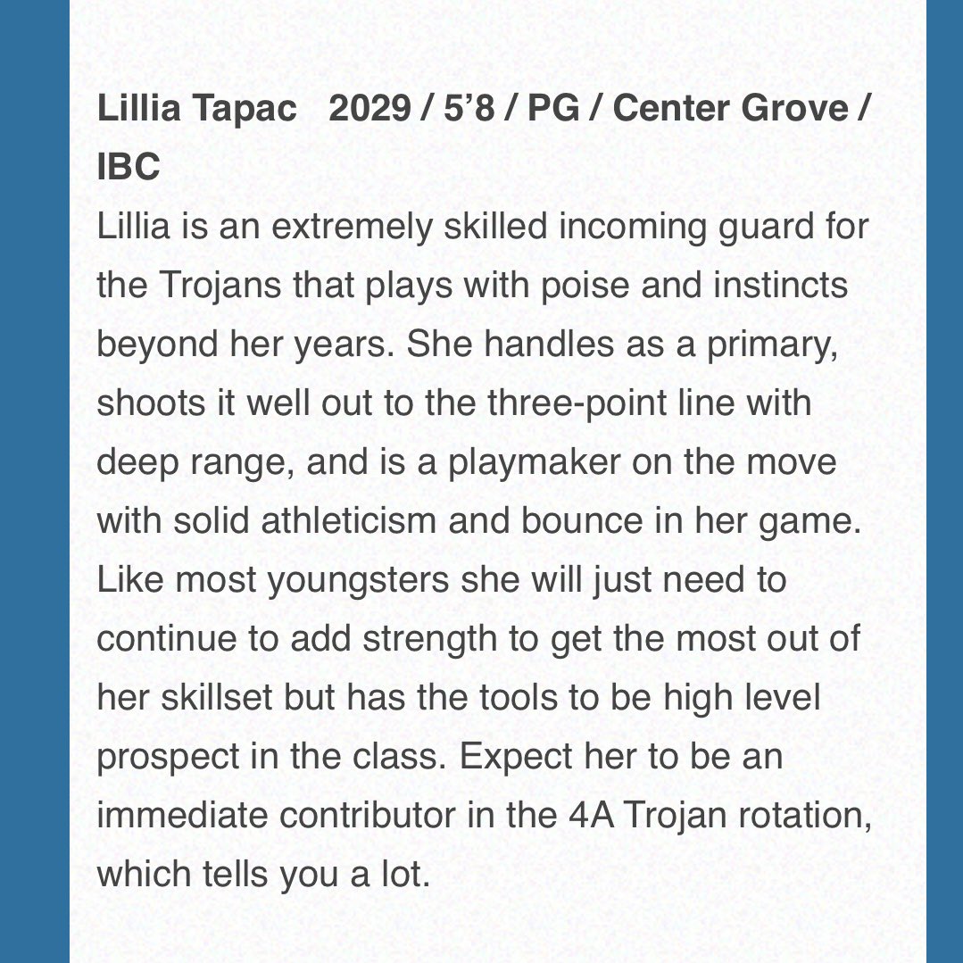 Thank you <a href="/coachbeckett/">IGBRR Hoops</a> for the kind words about my game. Planning to hit the weight room as much as possible! 💪🏻
<a href="/cghs_wbb/">Center Grove WBB</a>