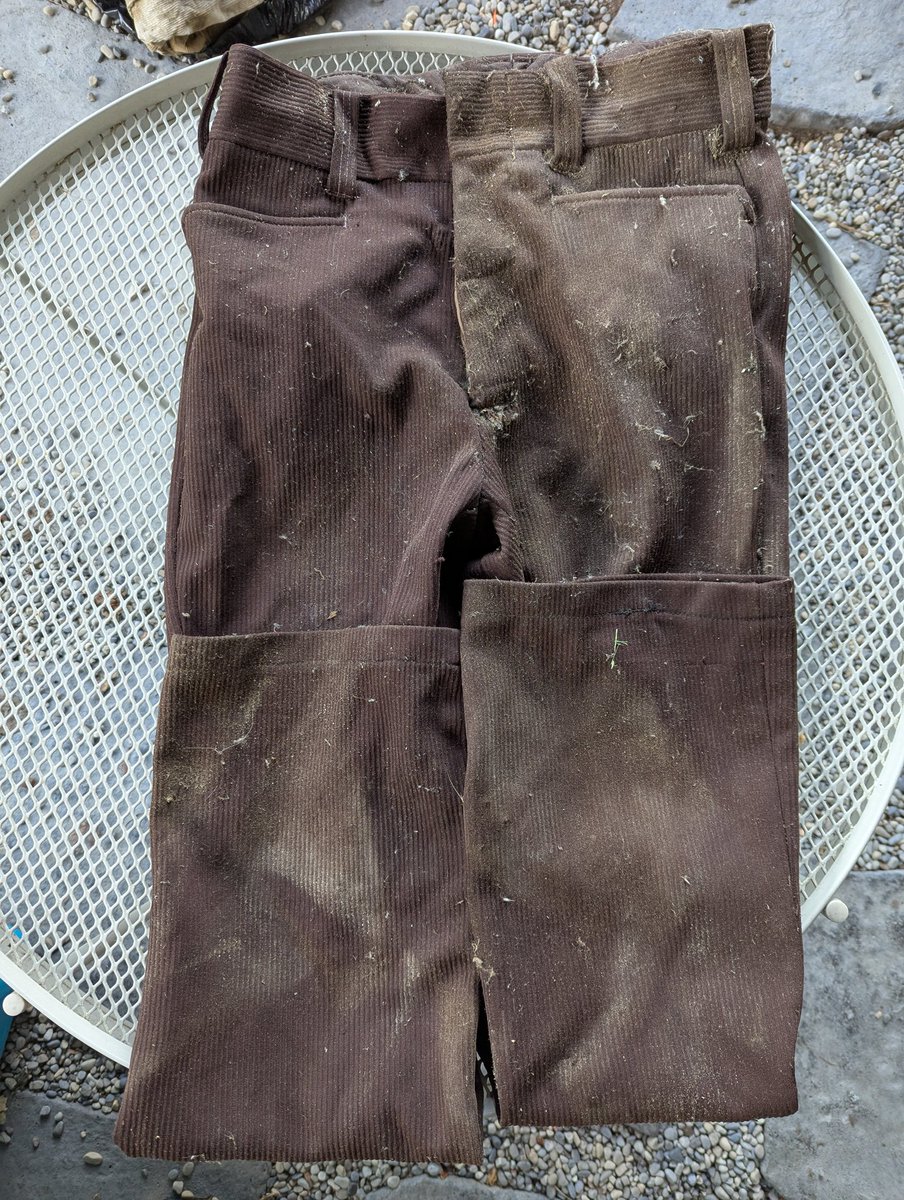 tupacminecraft's tweet image. i found these 70s bootcut trousers in an old farmhouse and they look spiffy but clearly theyve seen better days! but one overnight soak in a tub of industrial vinegar/a few washing machine cycles later and you wouldnt be able to tell that theyve been lying in ruins for 40+ years
