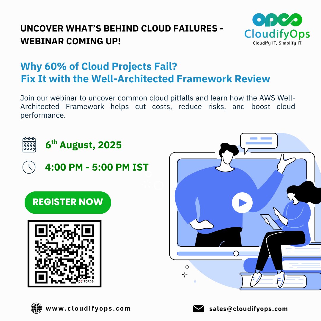 Cloudify_Ops's tweet image. Only 9 Days Left – Secure Your Spot

Join our webinar, &quot;Why 60% of Cloud Projects Fail? Fix It with the Well-Architected Framework Review,&quot; on 6th August 2025, 4-5 PM IST

Don’t wait, register today and take your cloud game to the next level

#CloudifyOps  #Webinar #CloudProjects