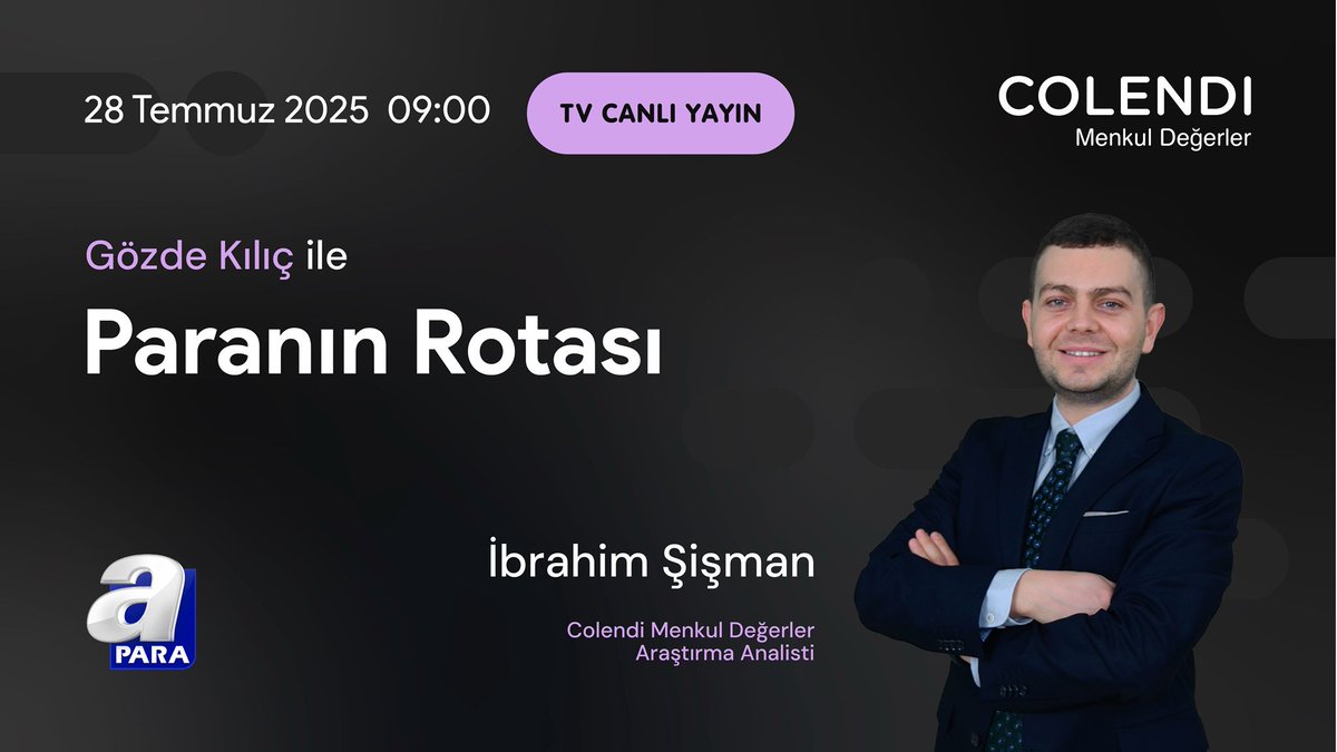 📺 09.00’da <a href="/apara_tv/">A Para</a> ekranlarında: apara.com.tr/canli-yayin
Colendi Menkul Değerler Araştırma Analisti <a href="/ibrahimsismn/">ibrahim Şişman</a>, Paranın Rotası programında piyasaların yeni güne nasıl başladığını değerlendiriyor. Gündem, beklentiler ve öne çıkan veriler için ekran başında olun!