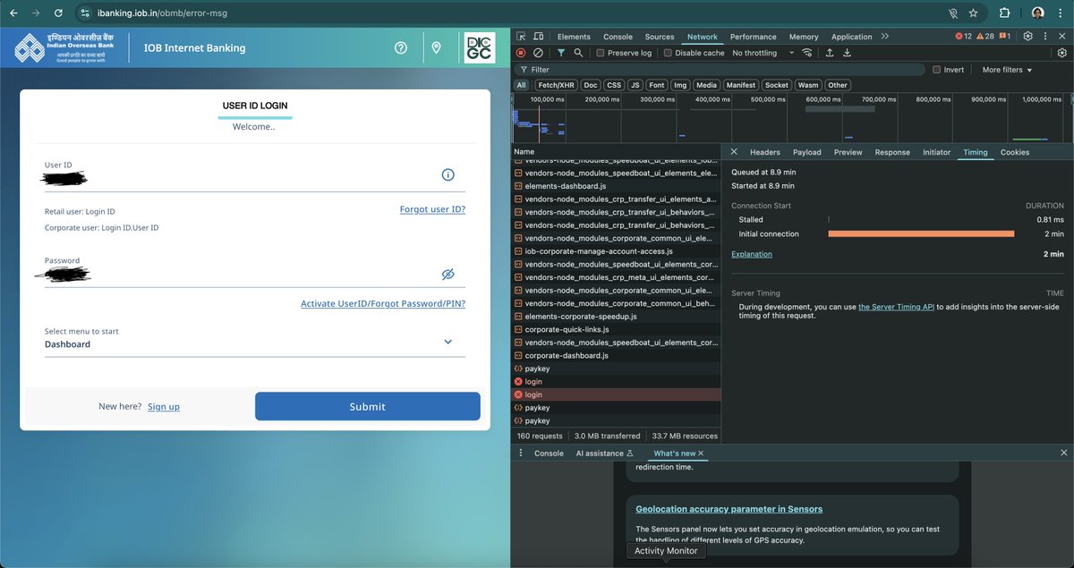 raji_btw's tweet photo. @IOBIndia I'm pasting screenshots - load time on the first page is 2m+ and login page times out after 2m. Fix your reverse proxy configurations. Please reinstate your old website until you fix your current one. This is highly irresponsible @IOBIndia https://t.co/b2eYCqi7Gk