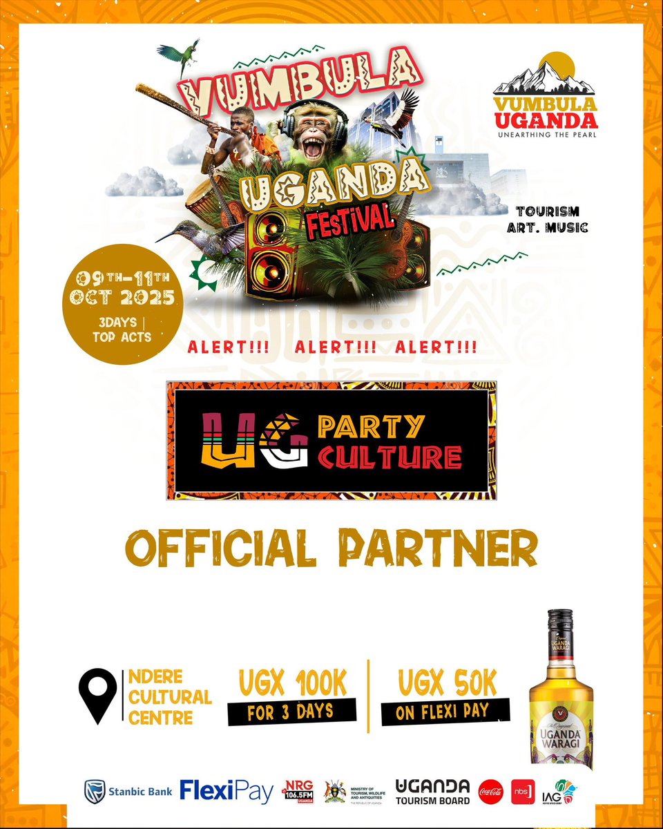 Vumbula_Uganda's tweet image. Welcome on board, @ugpartyculture.
Get ready as they redefine the party culture experience at #VumbulaUgandaFestival, where music, heritage, and vibes collide!
🗓️ 9th–11th Oct
📍 Ndere Cultural Centre