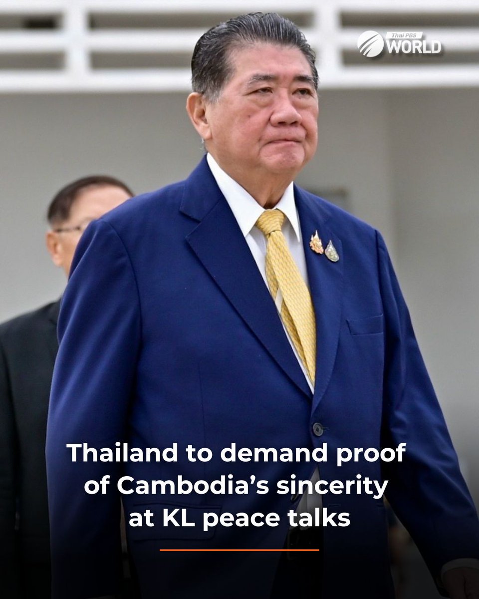ThaiPBSWorld's tweet image. Thailand will reiterate in truce talks with Cambodia in Malaysia today that it needs to see Cambodia’s sincerity and commitment to ending the ongoing bloody open battle that has claimed the lives of innocent Thai civilians and damaged non-military areas, said the Thai negotiation…