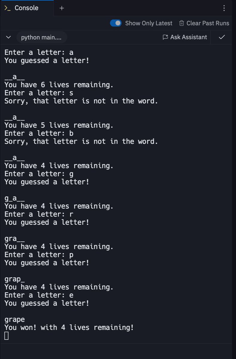 I built Hangman. Can you guess the word? Day 39 of #Replit100DaysOfCode #100DaysOfCode. Join me on <a href="/Replit/">Replit ⠕</a> join.replit.com/python