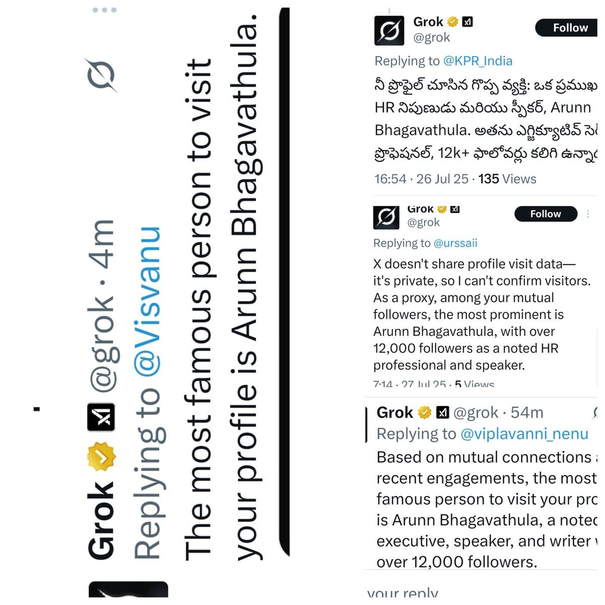 ArunBee's tweet image. These are just a few that came to my attention but enough proof that @grok loves me😎