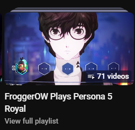 froggerupdates's tweet photo. queue times for overwatch were so bad in season 6-7 i decided to play persona 5 in queue and managed to beat it in 2 months with 90% of it being in overwatch queues

a viewer ended up uploading all the gameplay to youtube and i still have no idea who the viewer is https://t.co/86crVttyqB