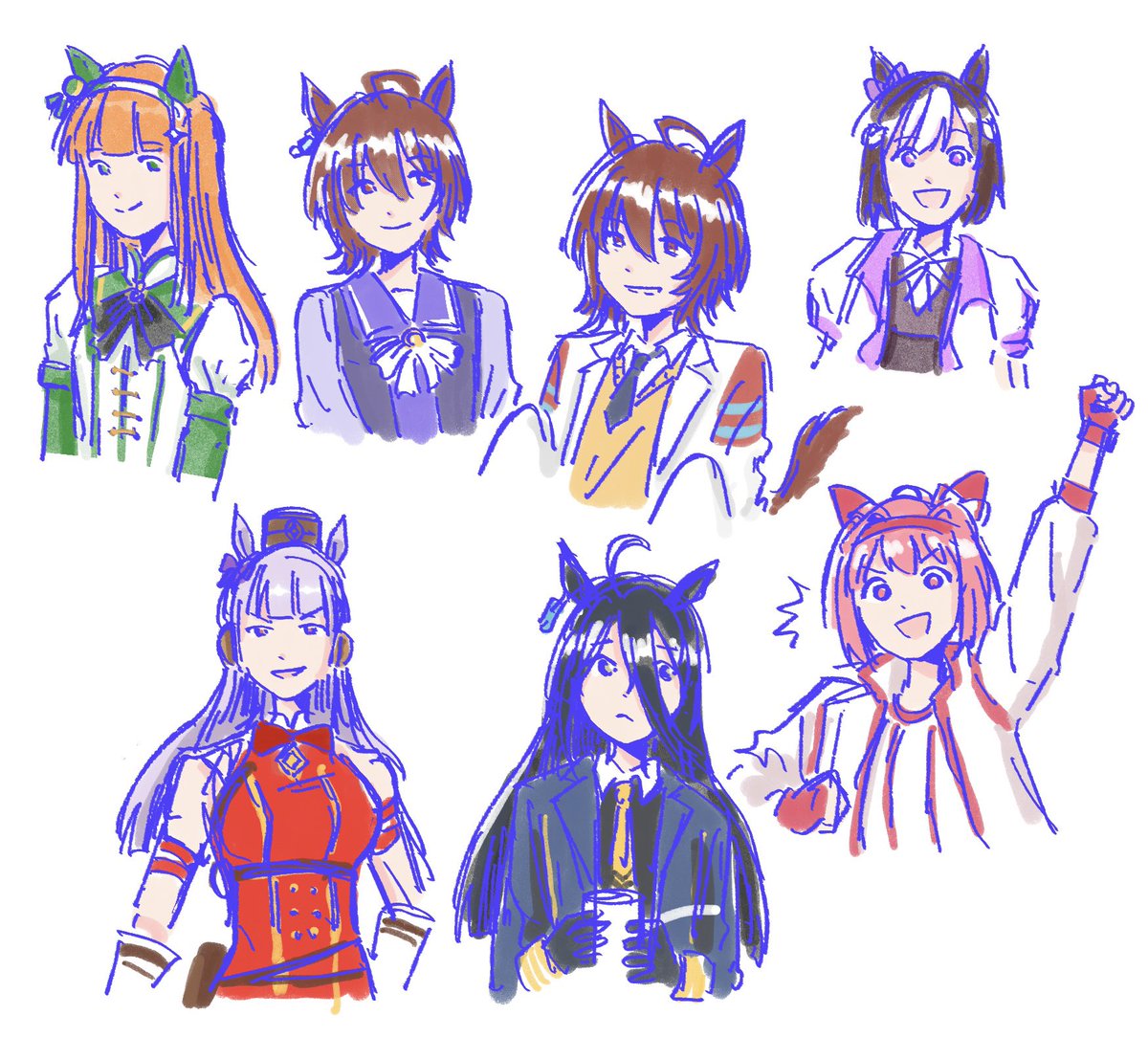 mizo_zoe's tweet image. Some horse girls I drew during a con