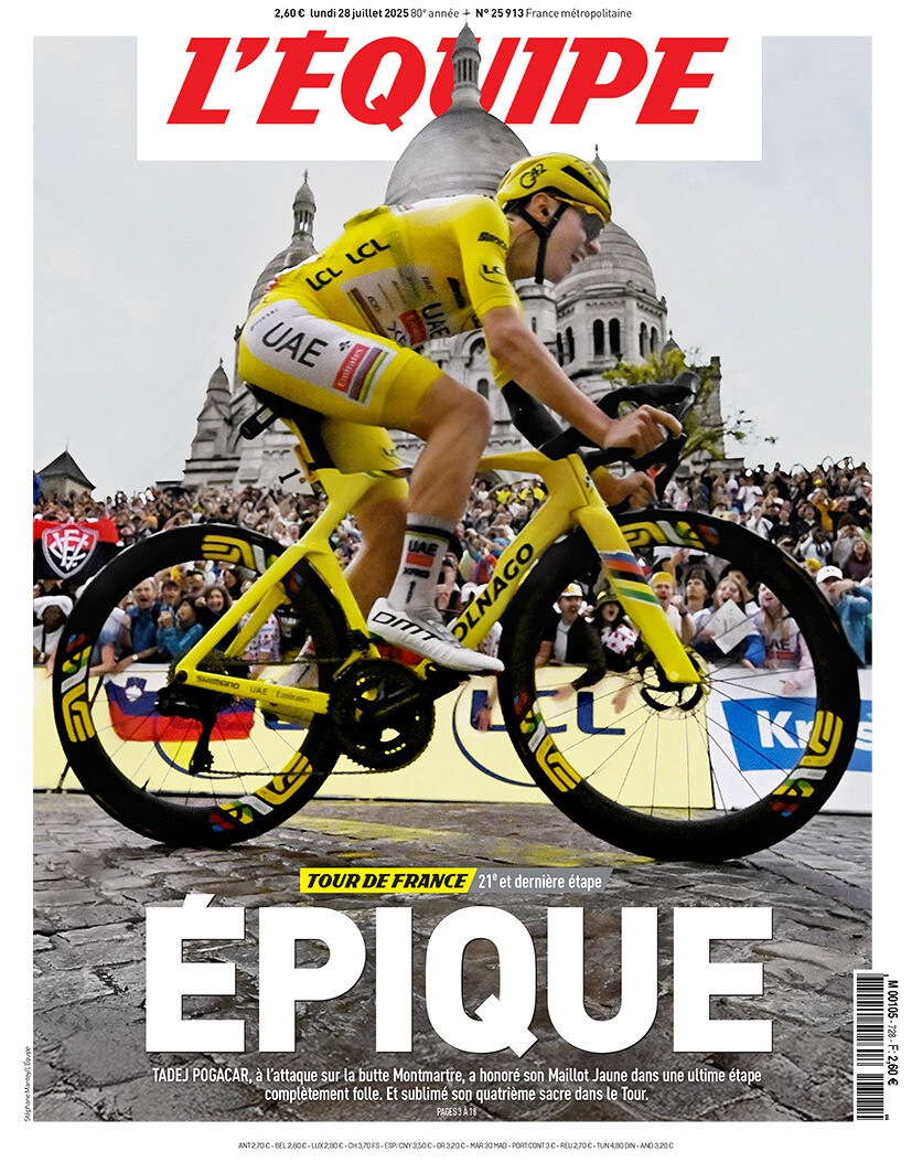 🗞️ « Épique » : la une du journal L'Équipe du lundi 28 juillet 2025

Pour consulter l'édition : l.lequipe.fr/eJo #TDF2025