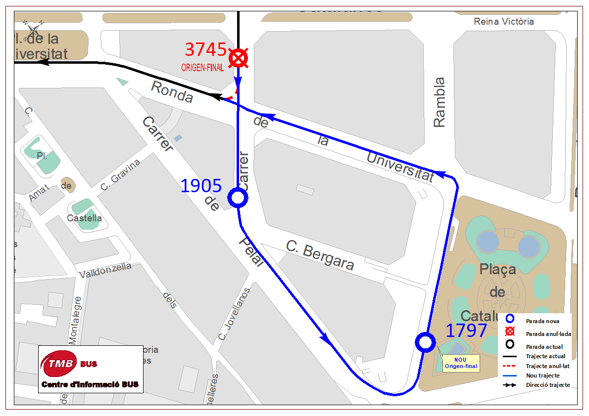 TMBinfo's tweet image. ❌🚏🚌 Línia 63 #busbcn: a partir d&apos;avui la línia amplia el seu recorregut fins a plaça de Catalunya.  ❌🚏 Parada anul·lada: 3745. 
 ℹ🚏 Parades noves: 1905 - Balmes - Pelai i 1797 - Plaça Catalunya.