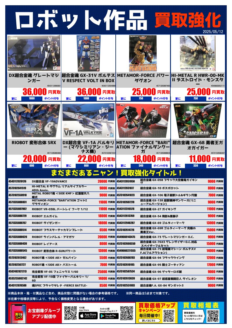m_nisi3's tweet image. 只今、ロボットフィギュア買取強化中‼️
#RIOBOT #ROBOT魂 #超合金魂 など
飾りきれないフィギュアがありませんか❓
ロボット関連を幅広く買取いたします。
メーカー製フィギュアなら
まとめてお持ち込みで金額UP✨
査定は無料、お気軽にお持ち込みください😁
#お宝創庫ホビー部 #メディオ西市