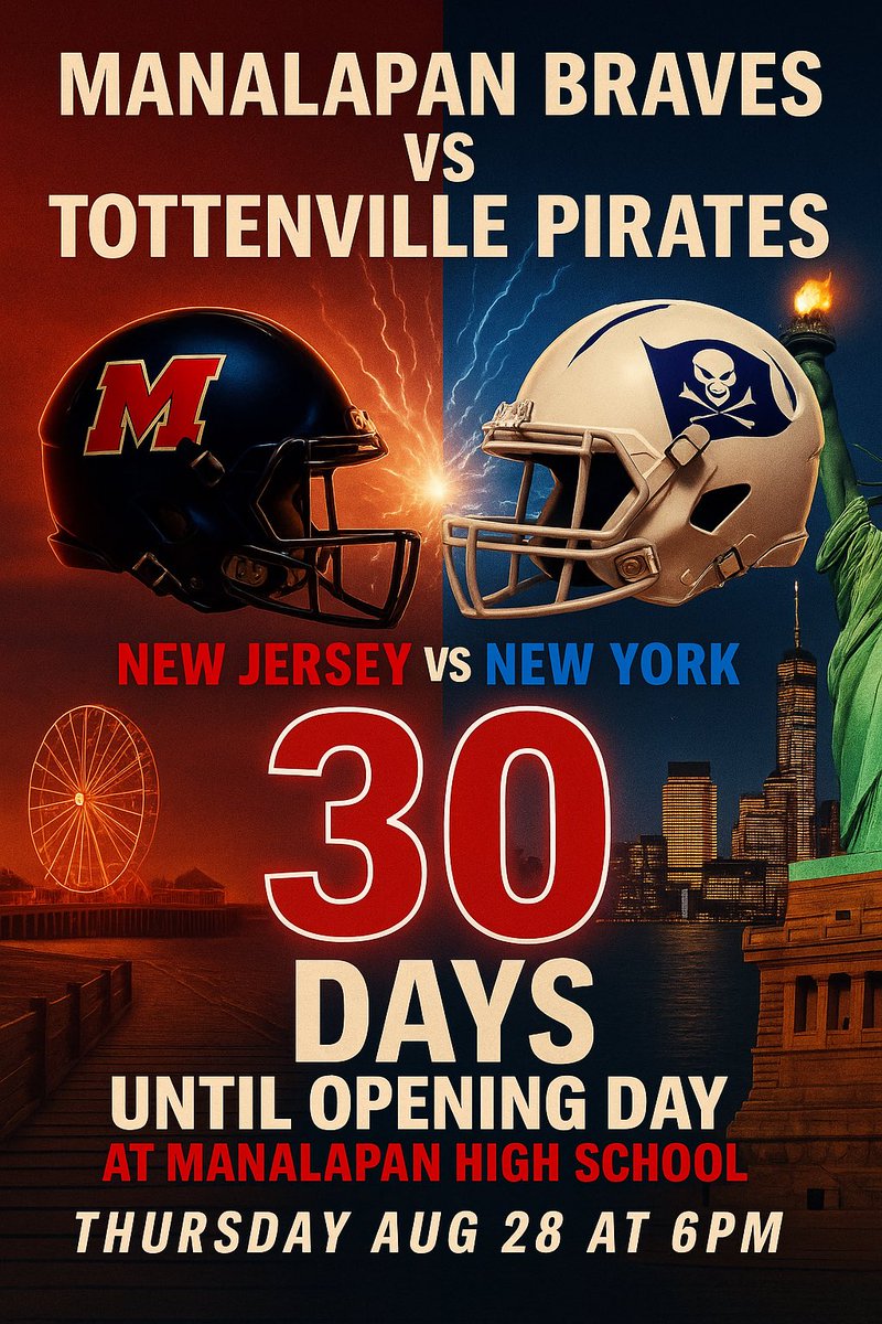 Manalapan Braves Football Fans (@fansmanalapan) on Twitter photo GET READY! OPENING DAY!
1 month to go! π
Braves host Pirates π
August 28 at 6PM β°
<a href="/DominickLepore1/">Dominick Lepore</a>
<a href="/TottenvilleFbal/">Tottenville Football</a> GET READY! OPENING DAY!
1 month to go! π
Braves host Pirates π
August 28 at 6PM β°
<a href="/DominickLepore1/">Dominick Lepore</a>
<a href="/TottenvilleFbal/">Tottenville Football</a>